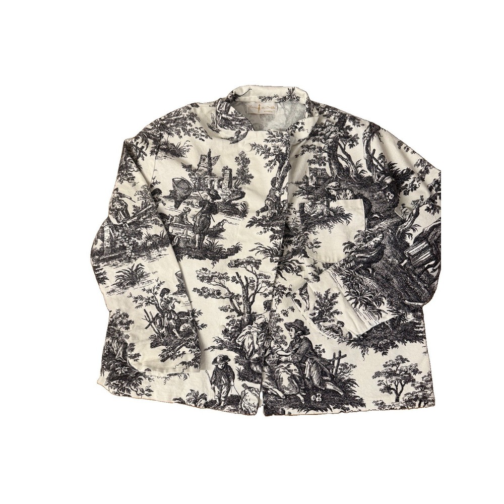 Susan McDuffie For Martha Toile Print Jacket  Black Cream Womens Vintage 90's
